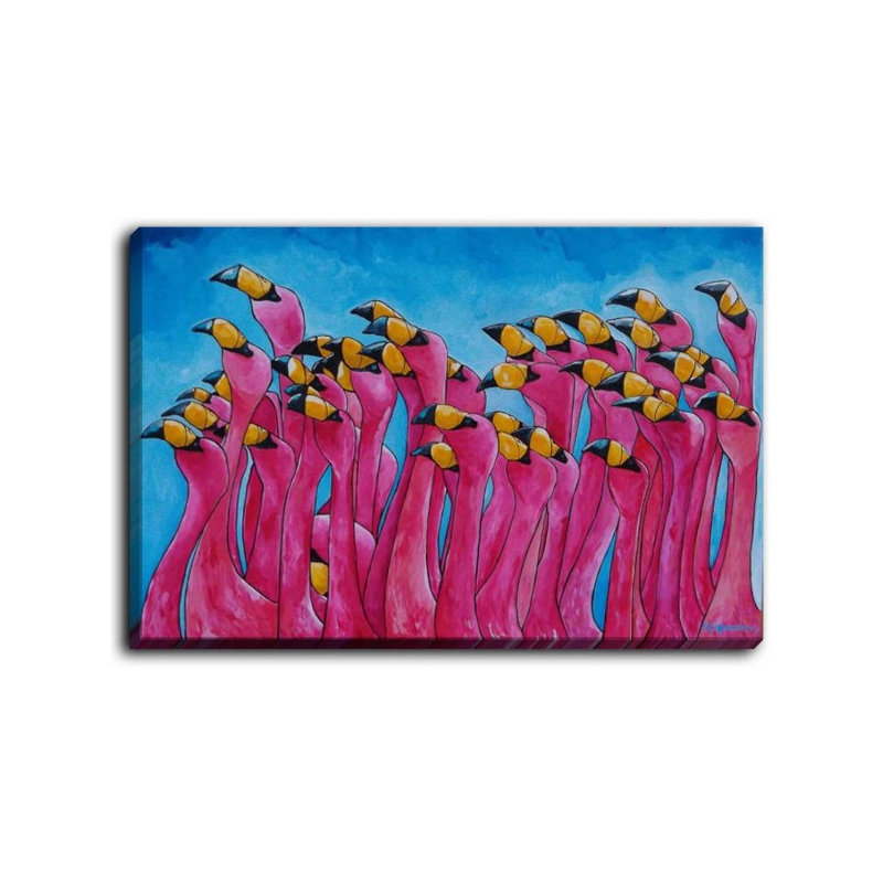 «Peace Love and Flameos», reproduction sur toile, H 12 po x l 16 po x P 1,5 po, Toile tendue