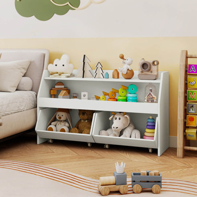 Kids Toy Storage Organizer with 2 Movable Drawers Open Shelf Compartment for Kids White by Ebern Designs