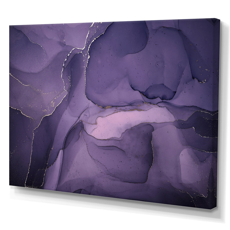 «Mauve et gris», nuages d'encre de marbre II - peinture sur toile, H 40 po x l 60 po x P 1,5 po, Toile tendue