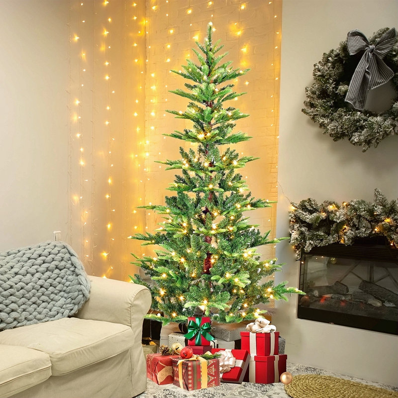 Arbre de Noël 4 pi avec 100 lumières DEL blanc chaud, 298 pointes en PE + PVC, fil mémoire dépliable automatiquement, structure à charnières et support en métal stable - arbre de Noël à assemblage facile