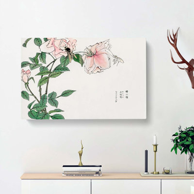 Bee Upon A Pink Flower by Morimoto Toko - Wrapped Canvas Painting