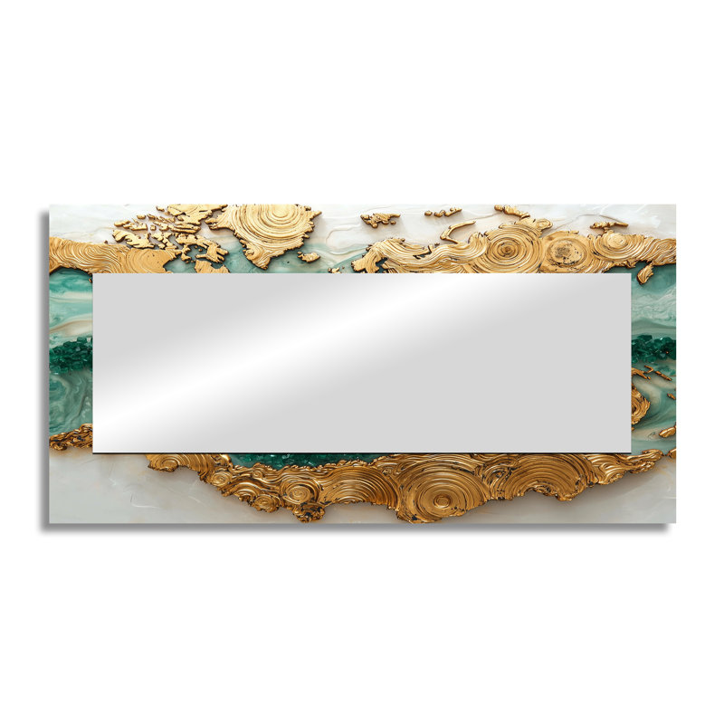 Emerald Crystals World Map Wood Slide I - décoration murale miroir moderne - imprimé sur métal, 28 po x 55 po