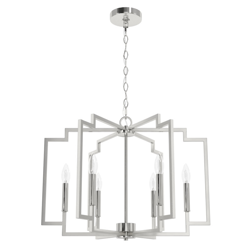 Hunter 30 Inch Zoanne 6 Light Chandelier Ceiling Light Fixture, Brushed Nickel, 16.5" H x 24" W x  24" D