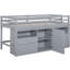 Lit mezzanine simple gris avec 4 tiroirs, armoire et système de tablettes - composition stable et peu encombrante avec 4 tiroirs, armoire et tablettes