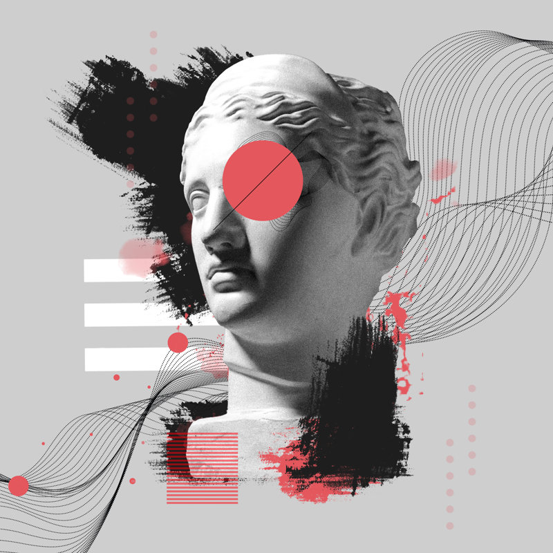 Contemporary Art Collage With Antique Statue - Wrapped Canvas Print, 30cm H x 30cm W x 3.8 cm D