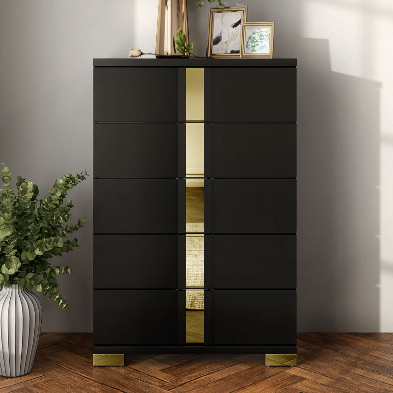 Clemson 5-Drawer Chest, Black/Gold