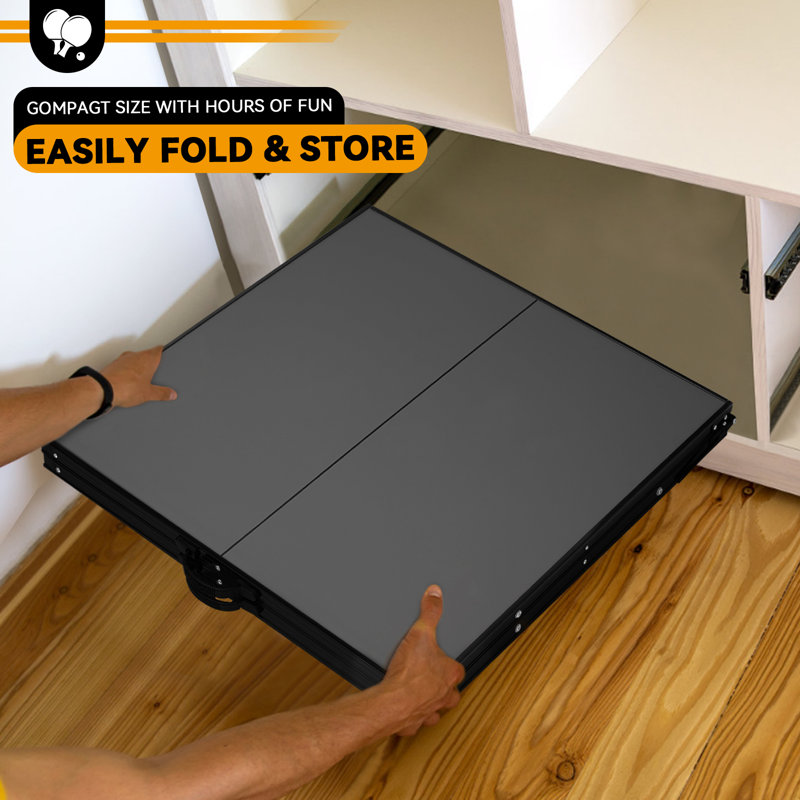 Raychee 72" Ping Pong Table Mid Size Foldable Table Tennis Table With 2 Paddles, Game Net And 2 Balls, Black