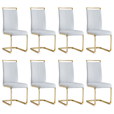 Modern Glam Faux Leather Cantilever Dining Chairs with Metal Base (Set of 8)