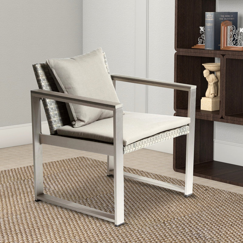 Chaise rembourrée en aluminium rembourrée avec rotin, Gris
