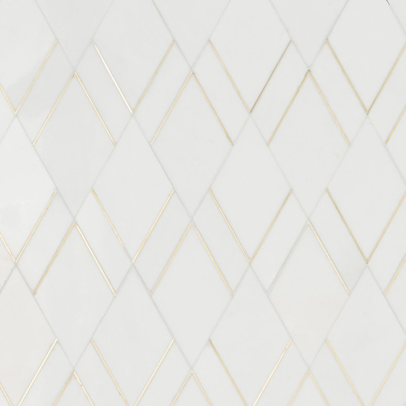 Enver Polished Marble And Brass Mosaic, Thassos/Brass