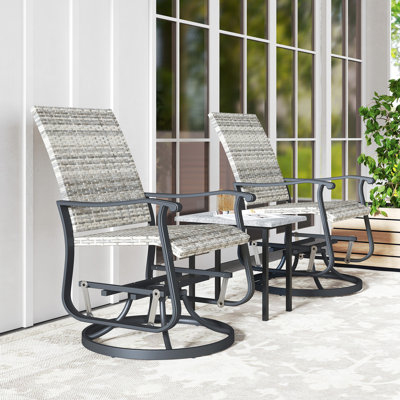 Ensemble de 2 chaises d'extérieur, fauteuil oscillant rotin en osier avec structure en acier et dossier haut