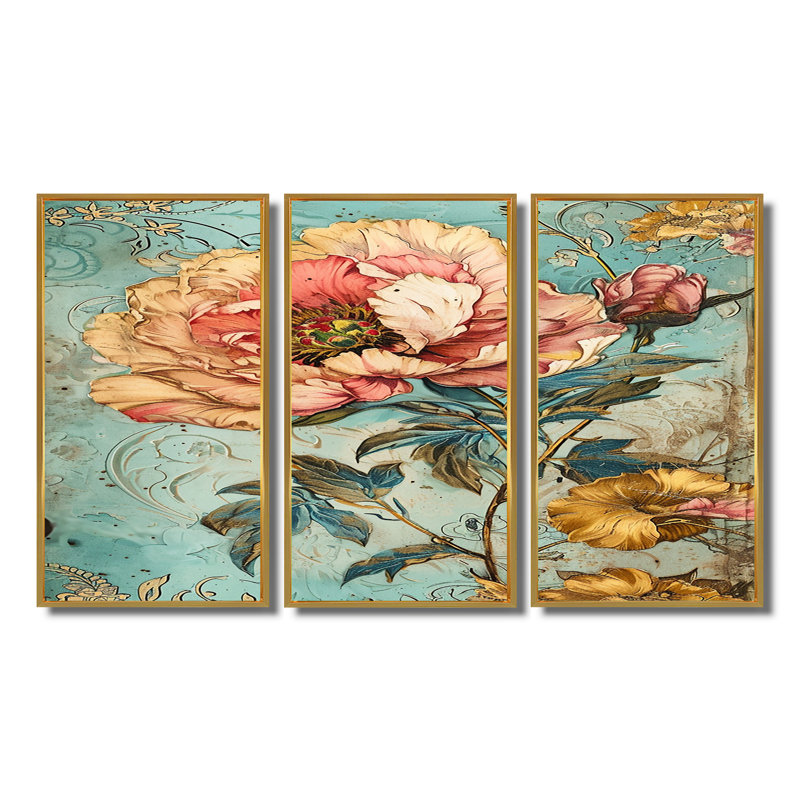 Ensemble de salon Elkton - pivoine, H 40 po x l 60 po, Doré