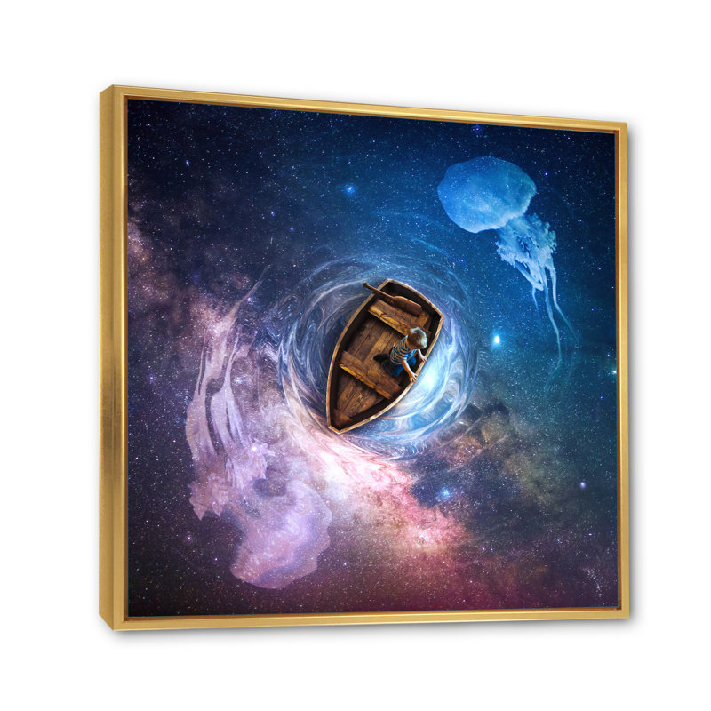 " In Space And Around Jelly Fish " Painting Print, 36" H x 36" W x 1.5" D, Gold Floater Framed Canvas