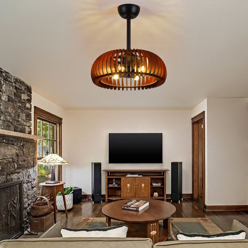 20 inch 6 Lights Rustic Ceiling Fan Light,5 Reversible Blades DC Motor Fan, 6 Speed Ultra DC Quiet Light  with Remote Control for Bedroom, Living Room, Kitchen,Covered Balcony Patio.