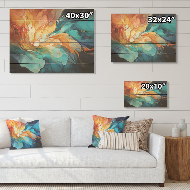 Aurora Borealis Liquid Charm Beauty I - Aurora Borealis Wood Wall Art On Natural Pine Wood, 24" H x 32" W