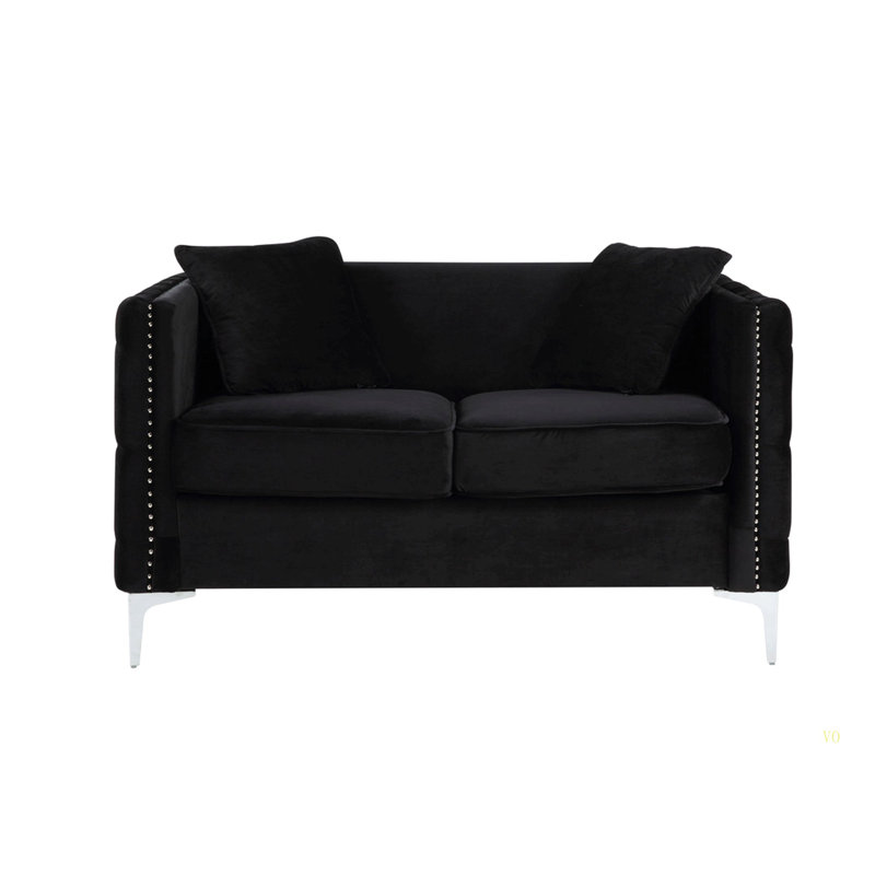 Bayberry 53" Velvet Sofa With 2 Pillows, Black