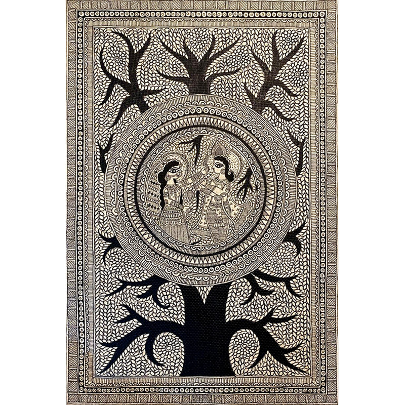 Radha Krishna - Attrait du centre | Acrylique sur papier fait à la main | Par Priti Dalwadi