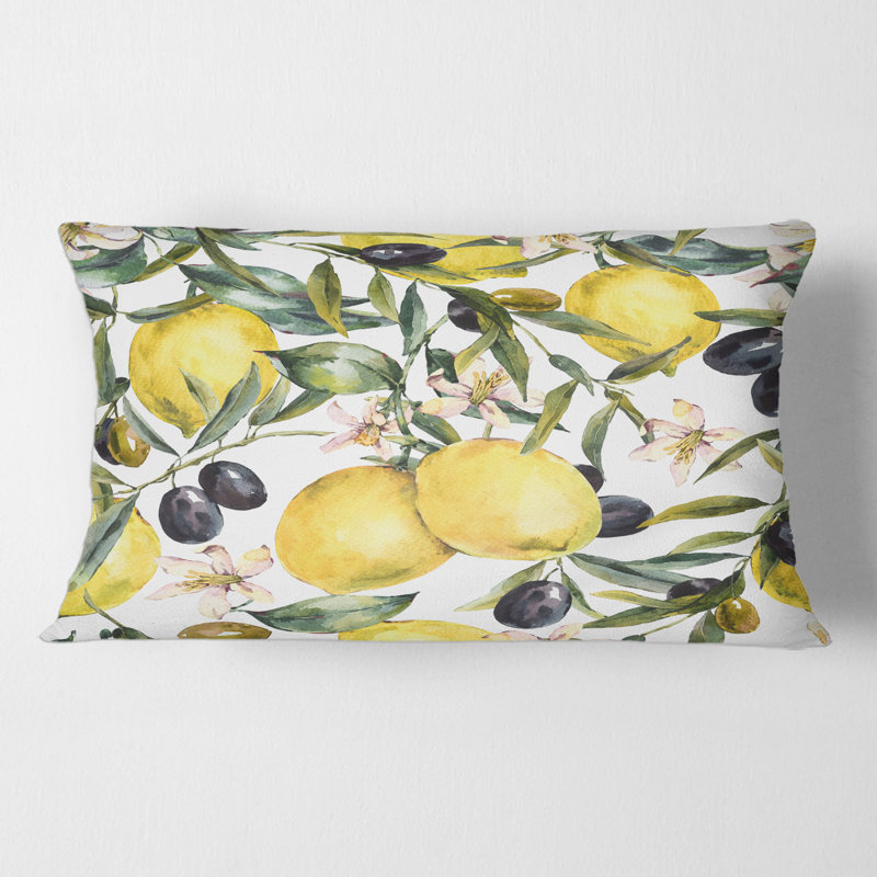 Coussin Rectangle, citron et olive I - imprimé tropical