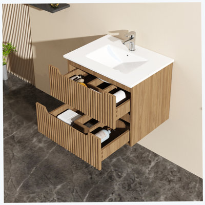 Meuble-lavabo mural 24 po avec lavabo à cuve flottante noyer flottant Goodyo