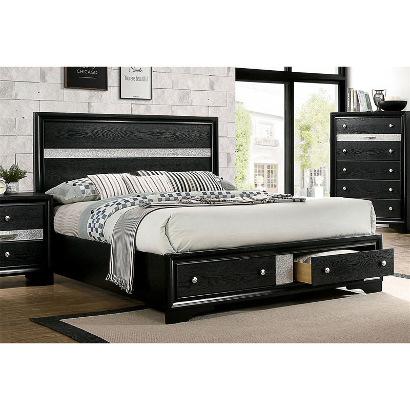 Lit plateforme avec rangement Lininger, Grand, Noir
