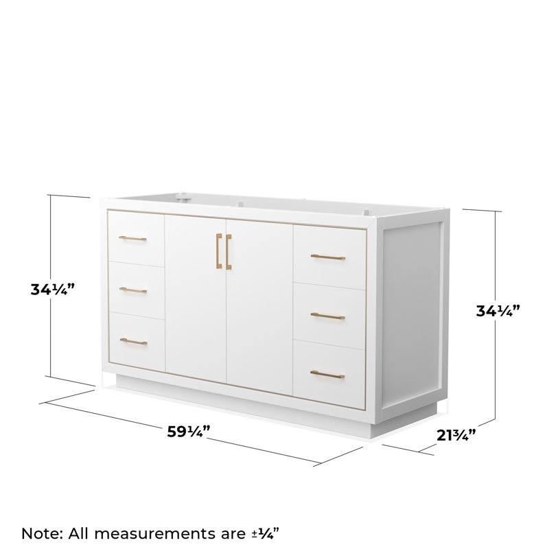 Base de meuble-lavabo simple 59,25 po Icon et miroir seulement, Blanc / bronze satiné