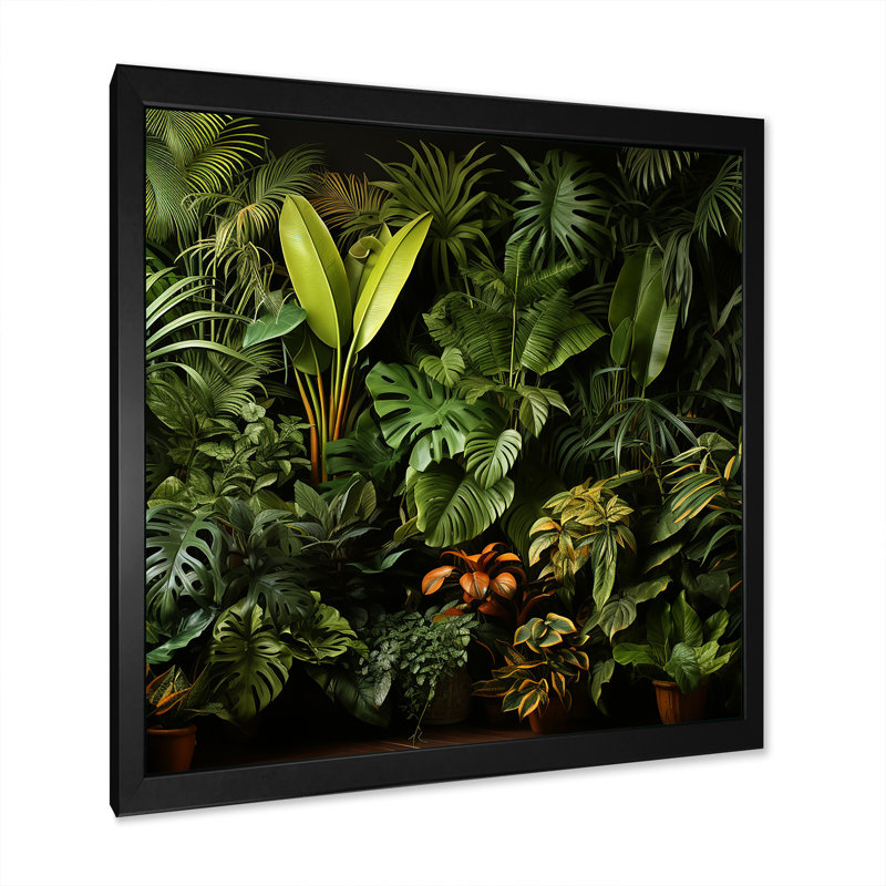 Jungle Plants Whispers Collage 1 - Jungle, art mural, Black Picture Framed, 30" H x 30" W