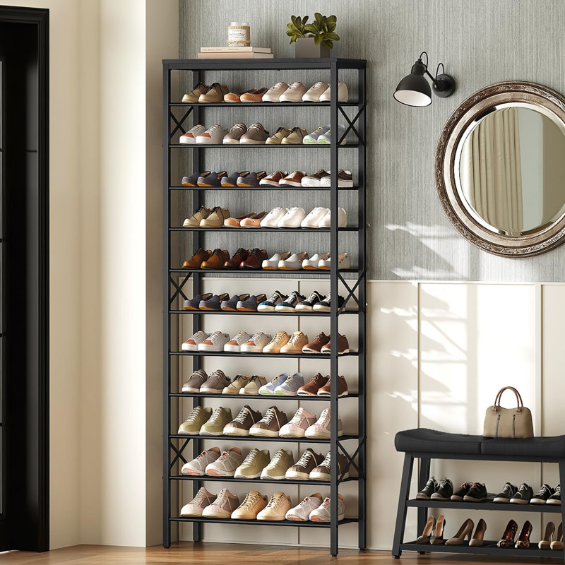 12 Tier Shoe Rack, Suitable for Entryway and Closet, Metal Mesh for Durability and Aesthetics, Black