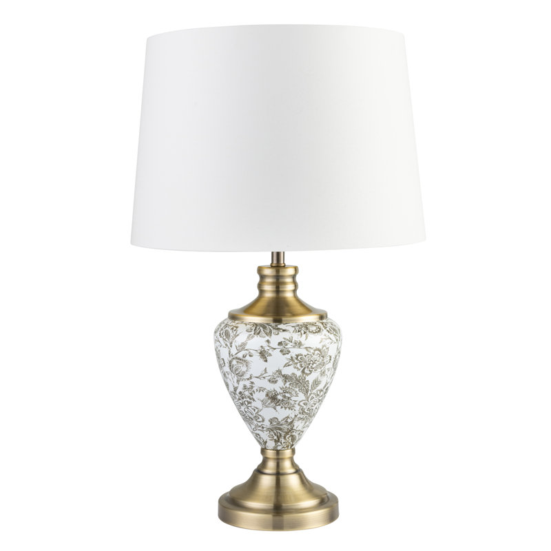 Wadhurst 57cm Toile de Jouy Vintage Style Metal Table Lamp, Gold/Beige