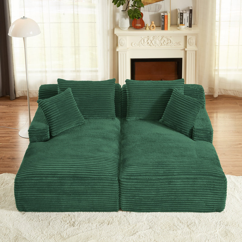 Méridienne double en velours côtelé, 2 sièges, avec rembourrage à ressorts pour le confort de la chambre à coucher et du salon, déballer le sac, utilisation instantanée - Siège de lecture intérieur compressible, sans assemblage, 77,37 po