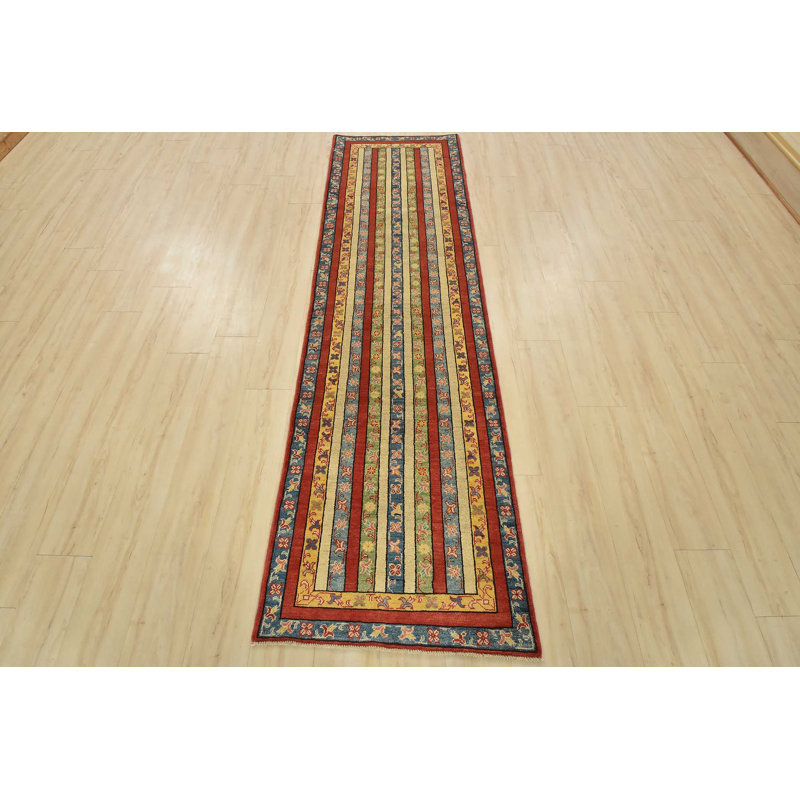 Tapis de couloir multicolore en laine noué à la main 2 pi 8 po x 9 pi 2 po Kazak