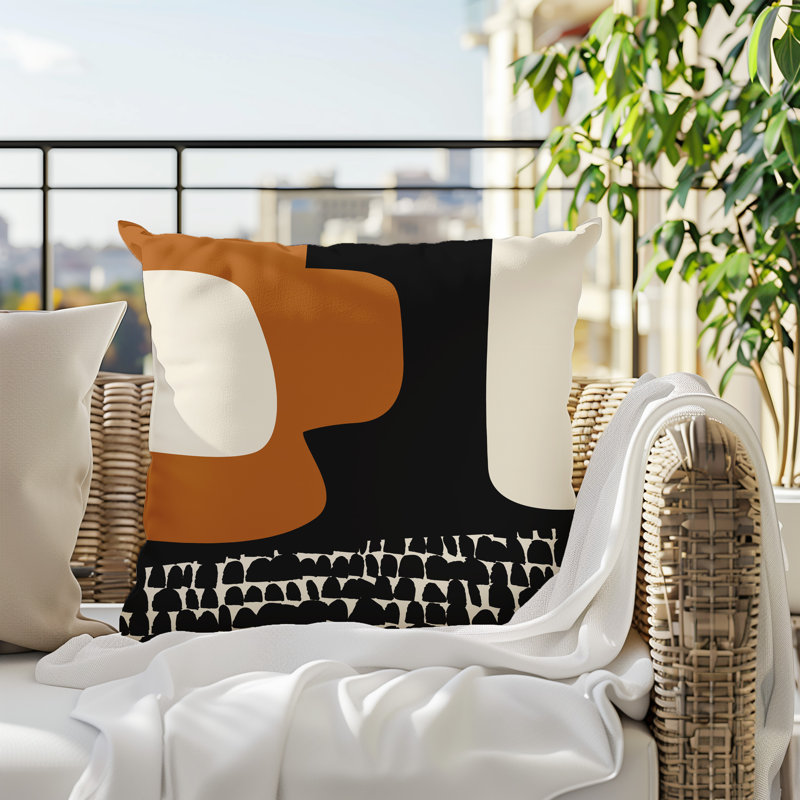 Coussin carré intérieur / extérieur pia, H 15 po x l 15 po, Burnt Orange/Black/Off-White