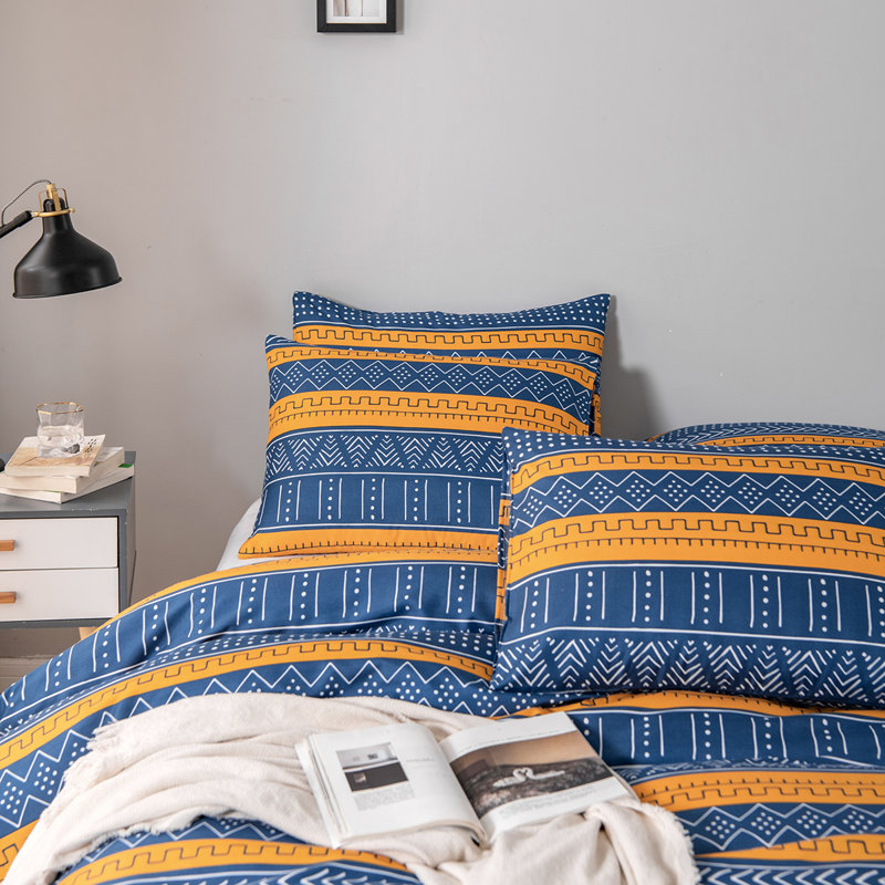  Ensemble de housse de couette en microfibre bleu / orange 3 pièces, Housse de couette pour très grand lit et 2 taies