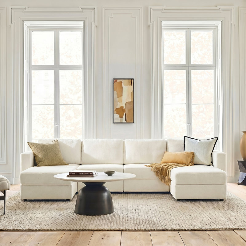  Canapé modulaire à rangement large avec deux repose-pieds de 124,5 po Jagger, Beige