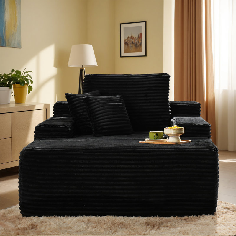 Canapés de chaise longue en velours côtelé moelleux avec coussins et accoudoirs de 48,42 po de large Hogle, aucun assemblage requis 
