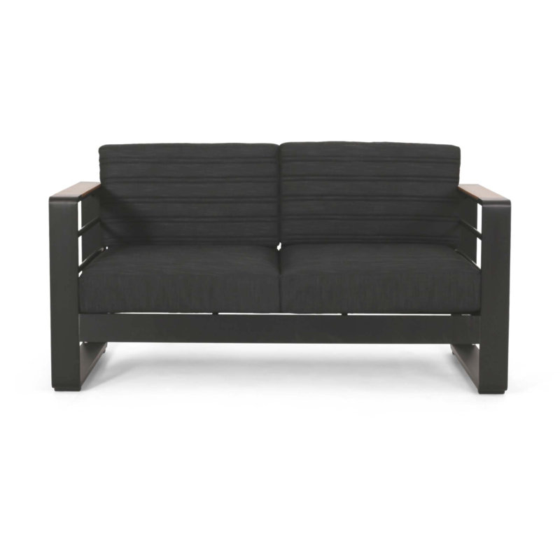 GIOVANNA Outdoor Loveseat With Aluminum Frame, Water-Resistant Cushions, And Stylish Wood-Plastic Accents For Durable Comfort
