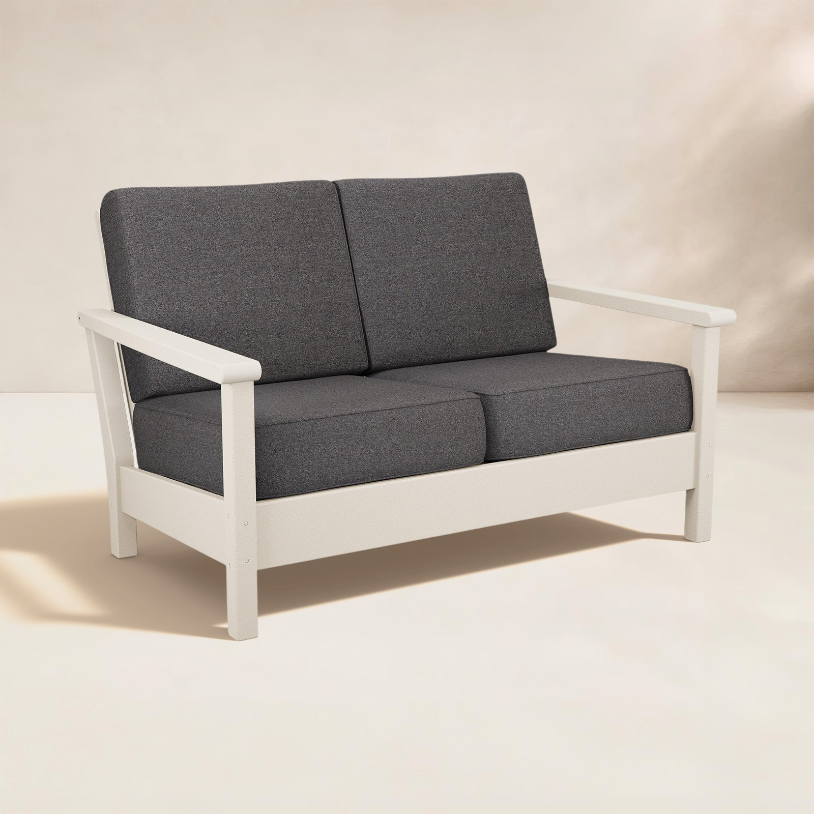 POLYWOOD® Harbour 52" Patio Loveseat, Ash Charcoal, Sand