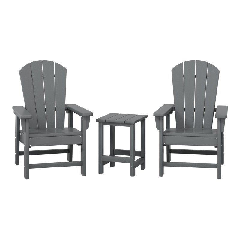 Ensemble 3 pièces de chaises Adirondack d'extérieur en polyester avec table d'appoint Laguna Kids, Gris