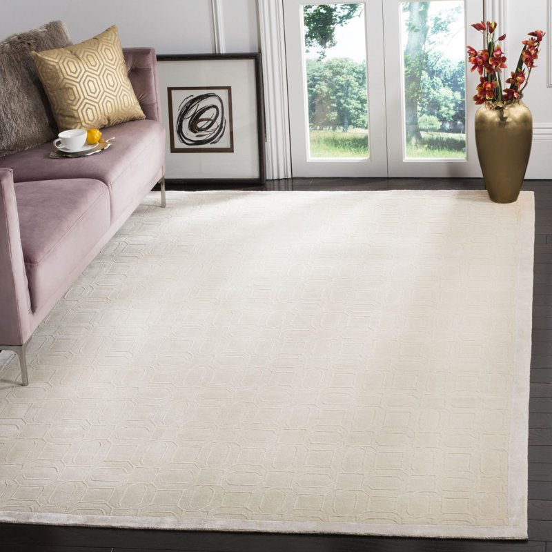 Altynbek Hand Knotted Viscose/Wool/Cotton Geometric Rug in Beige, Rectangle 8' x 10'
