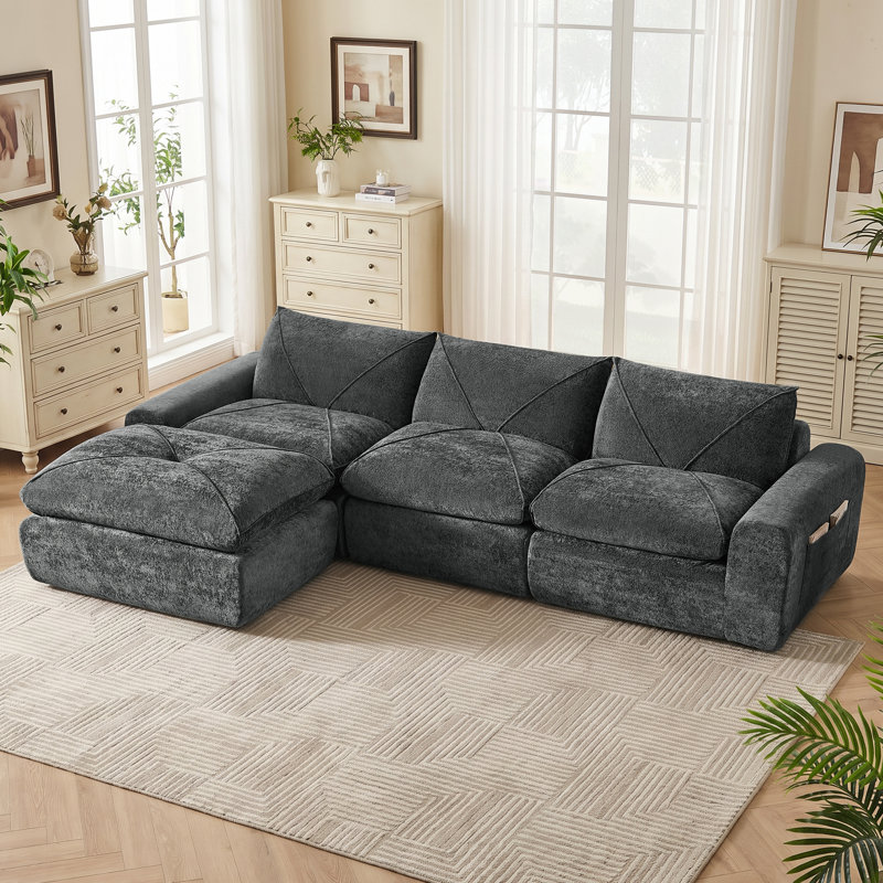 Boneless Modular Cloud Sectional Couches For Living Room, Oversized Compression Chenille Cloud Sofa, 30" H x 119" W x 71" D