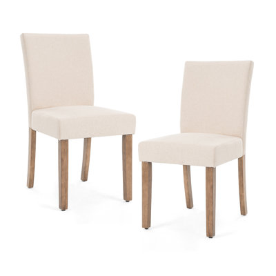 Upholstered Dining Chair, Beige Fabric Side Chair, Armless Modern Kitchen Chair with Solid Wood Legs