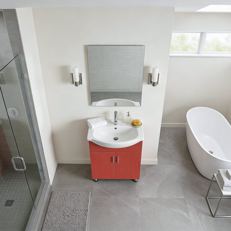 Meuble-lavabo sur pied simple de style européen avec plateau en céramique 24 po Casselton