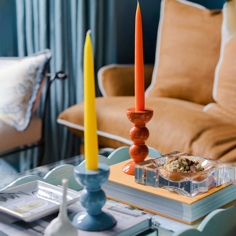 Bobbin Candlestick, 5.51" H x 1.97" W x 1.97" D, Orange