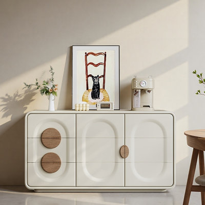 Armoire d'entrée Mid-Century en bois massif crème