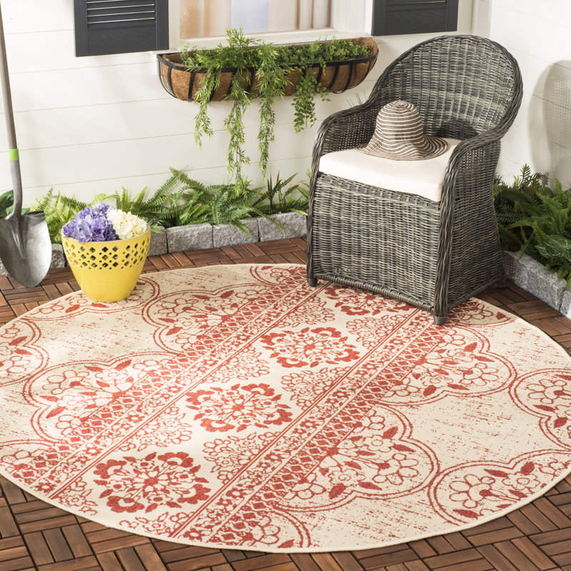 Danya Red/Cream Indoor/Outdoor Area Rug, Round 6'7"