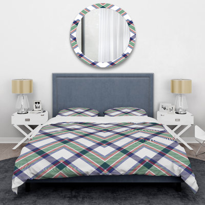 Tartan à carreaux bleu et vert - Ensemble de housse de couette abstrait - Microfibre de polyester