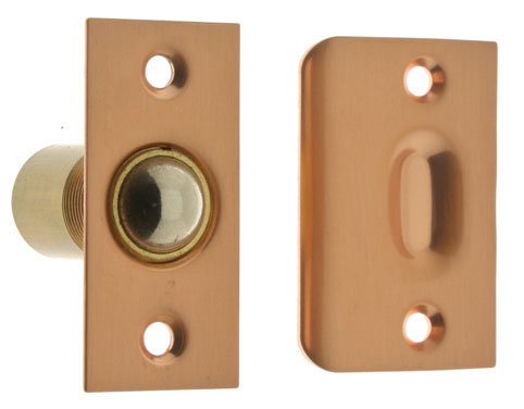 Solid Brass Wide Square Roller Ball Catch, Bright Copper