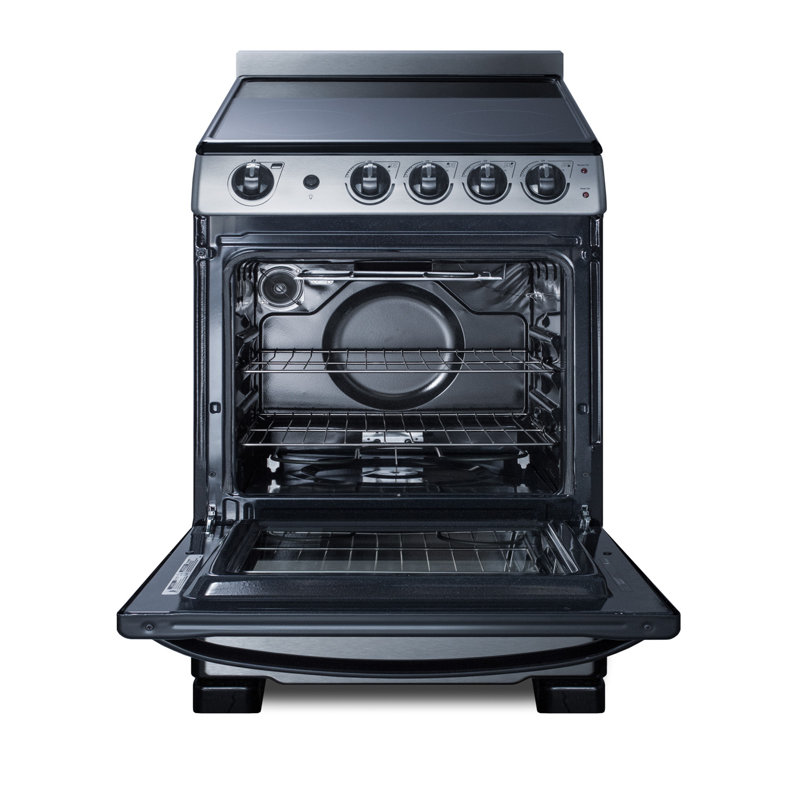 Summit Appliance 2 Piece Kitchen Appliance Package with Freestanding Under Cabinet Range Hood
