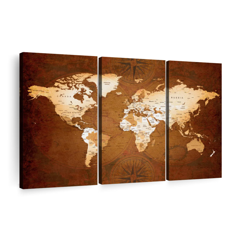 Rare World Map, reproduction d'art sur toile, H 28 po x l 45 po x 1,25 po