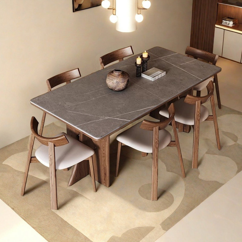Ensemble de table de salle à manger rectangulaire en bois de frêne couleur noyer, H 29,52 po x L 78,74 po x l 35,43 po