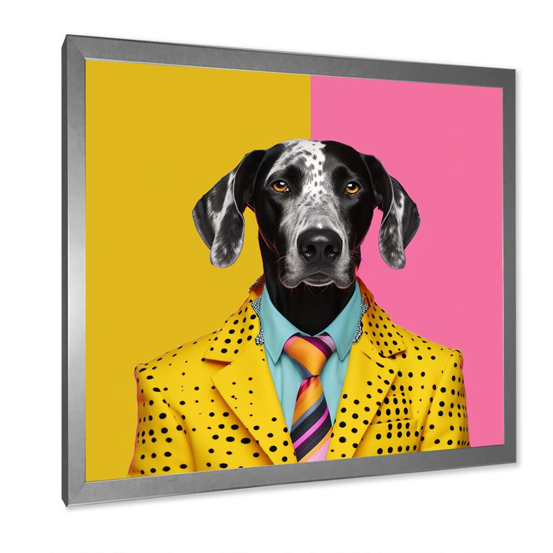 Rose, premier chien habillé - art mural chien, Cadre simple argenté, H 36 po x l 36 po x P 1,5 po